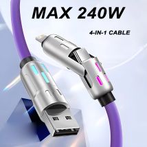 4-IN-1 240W USB Type C To USB C Cable PD Fast Charger Wire For iPhone 16 Pro Max 15 iPad Xiaomi Samsung Tablet 1M Data Cord