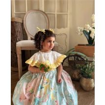 0-12Y Baby Mädchen Sommer Rose Floral Blau Türkische Vintage Lolita Prinzessin Ballkleid Kleid für Geburtstag Urlaub Casual Eid B196