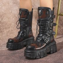 2025 Dark Punk Metal Tank Platform Lace-up Mid-tube Gothic Female Spice Girl Design Sense Lokomotive Stiefel Damen