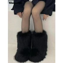 Ladies Sexy Faux Fox Fur Boots Women Fluffy Fur Snow Boots Female Winter Warm Plush Platform Shoes Furry Fur Bottes Luxury Boots