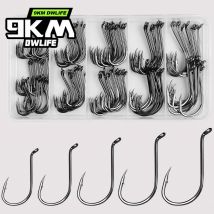9KM Octopus Fishing Hook Kit 100-250pcs Offset Hook High Carbon Steel Circle Hook Black for Catfish Saltwater Freshwater Fishing