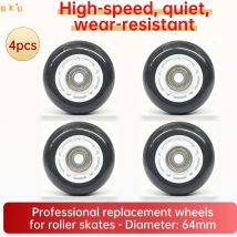 4-Pack PU Polyurethane Wheels, 64mm Smooth-Rolling Low-Noise Durable, Abec-7 608 Bearings Fit Trolleys, Inline Skates, Scooters