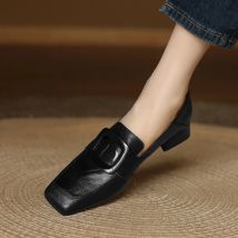 Women Shoes Retro Handmade Leather Casual Shoes Square Toe Design Shallow Mouth Single Shoes Women Leather Loafers Zapatos Mujer