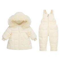 2025 Winter down jacket Jumpsuit Baby Boy parka real Fur Girl Clothes children Clothing Set Toddler Thick warm Overalls Snowsuit