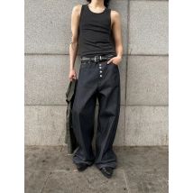 Men's Single Breasted Design Vintage Jeans Hip-hop Casual Pants Male Bottom Cool Boy High Waist Denim Y2k Hole Trousers