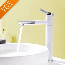 VGX Badarmaturen, hoher Waschtischmischer, Waschbecken, hoher Wasserhahn, Gourmet-Waschtischarmaturen, Wasserhahn, heiß, kalt, rotierende Armaturen, Kran aus Messing