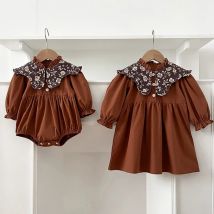 0-6Yrs Familie Passenden Schwester Outfit Schwester Kleidung Neue Herbst Retro Revers Baby Mädchen Ein Stück Kleidung Schwester Prinzessin Kleid ﻿