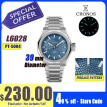 Cronos New Rhombus Perlage 39mm Tarcza PT5004 Mechanizm Miyota 90S5 Przezroczysty Dekiel Męskie Zegarki Automatyczne 10ATM Luminescencyjne