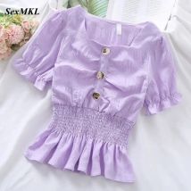 Blusas Mujer De Moda 2025 Summer Vintage Puff Sleeve Corset Top Blouse Women French Purple Blouses Bustier White Chiffon Shirts