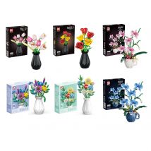 Creativo Orchidea Tulipano Rosa Pianta in vaso Bouquet Ornamenti Assemblaggio educativo Building Block Giocattolo Regalo Fiore Decorazione della casa