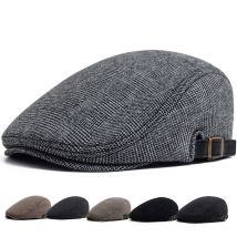 Wolle Vintage Baskenmütze Männer Winter Plus Samt Warme Flache Hut Lässige Berets Retro Mode Zeitungsjunge Mütze männer Zweireiher Einstellbar