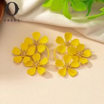 Obega Frauen neon rosa Farbe Blumen Ohrring Stud gelb Paiting Farbe Blume süße Sommerferien Post Ohrringe trendy elegant
