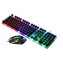 GTX300 Schreibmaschine Tastatur und Maus Set Punk Retro Tastatur Backlit Spiel USB Verdrahtete Tastatur und Maus Set für PC Desktops