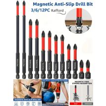 Magnetic Non-Slip Drill Bit Set 3/6/12 Pieces, S2 Steel, Crosshead and Impact Drill Bits, Suitable for Electric and Hand Drivers