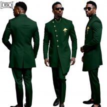 DBQ Men's Suit Tailor Made Slim Fit 2 Pieces Solid Single Breasted Brooch Business Suits Blazer+Slim Pants African Clothes BD135