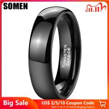 Somen Classic 2/4/6/8mm Dome Black Tungsten Carbide Ring Polished For Women Engagement Rings Wedding Band Jewelry anillos mujer