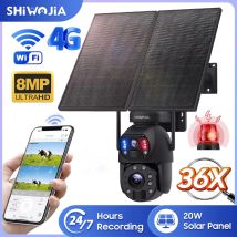 SHIWOJIA 8MP 36X ZOOM Kamera słoneczna 4G SIM 20W Panel słoneczny 20000mAh Kamera akumulatorowa 360 °   Humanoidalny PTZ z podwójnym obiektywem do nagrywania na zewnątrz