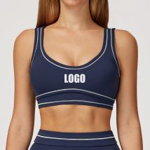 Maßgeschneiderter Logo-Yoga-BH mit kontrastierendem Farbschleifen, U-förmig, schöner Rücken, Sportunterwäsche, Laufen, Fitness, Yoga-Kleidung