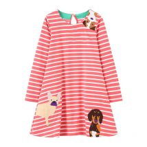 Jumping Meters 3-7T Hund Stickerei Kinder Prinzessin Mädchen Kleider Gestreifte Tiere Langarm Herbst Kinder Geburtstag kleid