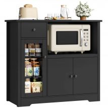 Armadio da cucina con piastra di lavoro, credenza da cucina con ripiano per microonde, armadio a buffet con 1 cassetto, 3 ante, ripiano regolabile