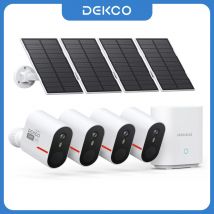 Dekco 5MP Kabelloses Solar-Kamerasystem 4-Kamera-Set Außen-WLAN-Sicherheitskamera-Set Farbnachtsicht 2-Wege-Audio
