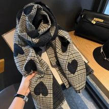Neue Doppel Seite Imitation Kaschmir Schal Winter frauen Liebe Herz Plaid Damen Lange Verdickt Warme Gestrickte Schal Hijab Stola