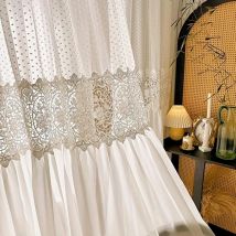 Romantische durchsichtige Vorhangvorhänge, Vintage-Stil, hohle Spitze, Blume, luxuriöse lichtfilterende Fensterpaneele für Schlafzimmer, Wohnzimmer, Ringoberteil