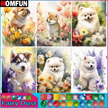 HOMFUN Fairy Dust Full diamond Painting "Animal Dog Flower" Resin Drill Embroidery 5D Diy Diamond Painting Handmade gift
