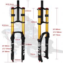 ZTZ Fahrrad-Federgabel 26/27,5/2 Zoll für Sport-Mountainbikes, DH Air Double Shoulder Downhill, Ersatz-Fahrradteile