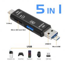 5-in-1 Multifunktions-USB 2.0 Typ C/USB/Micro USB/Tf/SD-Speicherkartenleser OTG-Kartenleser-Adapter Handy-Zubehör