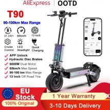 OOTD T90 6000W Picco scooter elettrico Doppio motore per adulti 85 km/h Velocità massima 13 pollici Pneumatici fuoristrada da strada Batteria da 60 V 31,2 Ah Portata 100 km