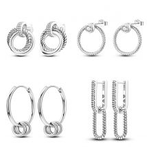 2024 neue Sterling Silber S925 Zirkon Ewige Doppel Ring Schlange Knochen Ohrringe Einfache Feine Schmuck Feminine Mädchen Party Geschenk