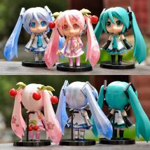 Anime New Hatsune Miku Figurka Mini Postać Ozdoby Kawai Różowy Zielony Hatsune Dekoracja biurka