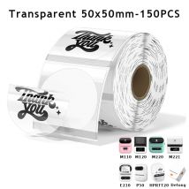 Etichetta rotonda trasparente 50 x5 0mm/150 pezzi rotolo di etichette adesive termiche, vestito per phommemo M110/M200/M120/M220 E210 P50 DETONG P1