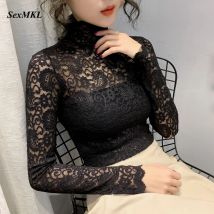 Elegante Damen Spitzenbluse 2026 Sexy Durchsichtige Damenoberteile Langarm Kleidung Sommer Vintage Weiße Bluse Streetwear Blusen
