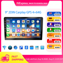 ESSGOO Autoradio 9" 2 DIN, CarPlay inalámbrico, Android Auto, Android 14, Bluetooth, pantalla táctil, 4+64G, GPS, navegación, RDS, WiFi, USB, FM, DAB+, cámara, unidad principal.