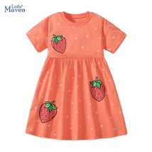 Little Maven 2025 Neue Sommer Cartoon Erdbeere Kleider Baumwolle Kinder Kleidung Lässige Vestidos Kleidung für Kinder 2–7 Jahre