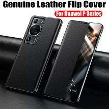 Echt leder Flip Cover Hülle für Huawei P60 P50 P40 Pro P30 P20 Mate 50 40 30 20 Pro Rs Spiegel Smart Touch View Weck Schlaf