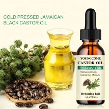 Mescolare l'olio di ricino e l'olio di rosmarino per la crescita dei capelli Migliora la spessore e la lucentezza dei capelli, riduce la caduta dei capelli e le punte divise Olio per la cura dei