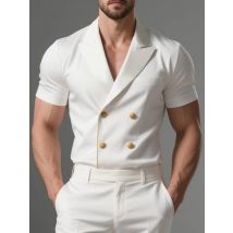 Männer Vintage Zweireiher Revers Dünne Anzug Hemd Solide high-end-Kurzarm Hemd Männliche Mode Business Casual strickjacke Top