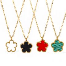 EILIECK 316L Stainless Steel Green Five Leaf Clover Pendant Necklace For Women Fashion New Party Gift Neck Chain Jewelry Collar