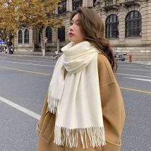 Autumn and Winter Tassel Cashmere Scarf 2025 New Solid Color Shawl Dual Purpose Thickened Warm Student Versatile