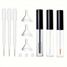 Set of 3 empty 10ml mascara tubes with mascara brush for castor oil universal dispenser bottle with 3 funnels, 3 pipettes