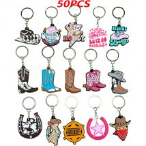 50PCS Wild Western Stil Cowboy Serie Schlüsselbund Hufeisen Cowboy Hut Stiefel Schlüssel Kette für Mode Frauen Männer Auto Schlüssel Zubehör