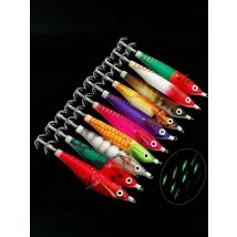 Ackibbik 10pcs 10.5cm Horizontal Shrimp Fishing Lures Luminous Squid Jig Hook Shrimp Bait Cuttlefish Fishing Accessories