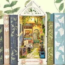 DIY Holz Buchecke Regaleinsatz Miniatur Bausätze Buchstützen Sylvia Garten Bücherregal Puppenhaus für Freunde Geburtstagsgeschenke