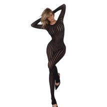 FDYOUI Sexy Hollow Out Black Jumpsuits for Women 2025 Fashion O-neck Long Sleeve Skinny Night Club Bodysuit One Piece Tights