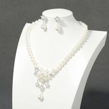 Itacazzo Braut-Hochzeits-Halsketten-Ohrring-Set mit Imitationsperlen, exquisit und elegant für Damen, geeignet für Partyfestivals