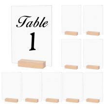 Letreros de acrílico para mesa de boda, 10 piezas, expositor transparente en blanco, con Base de madera, decoración de mesa para eventos y fiestas