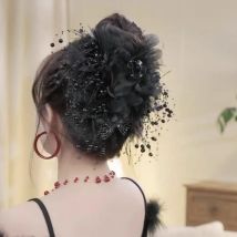 Women 2026 New Luxury Autumn Winter Pearls Tassels Black Hair Clips Female Fluffy Shark Hair Claws Hair Accessories Headdress